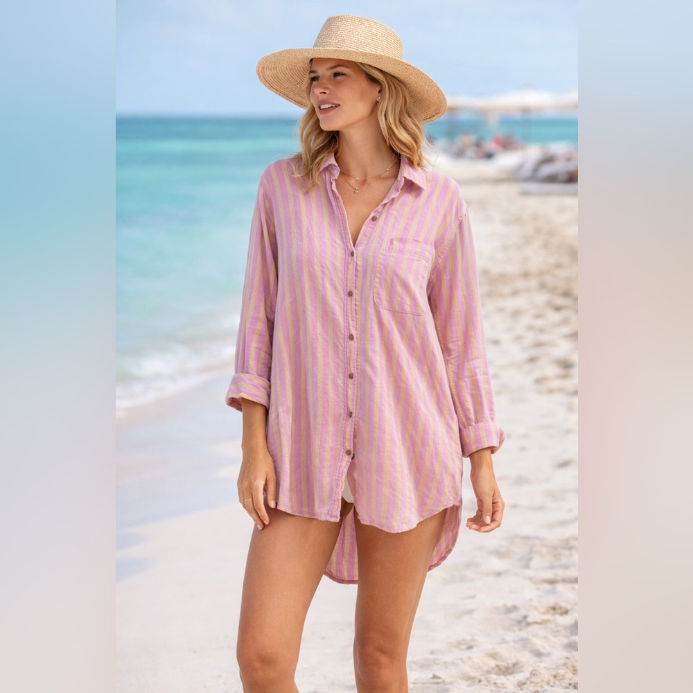 UNIVERSAL THREAD | TARGET RELAXED LINEN BLEND STRIPED BUTTON DOWN BEACH SHIRT